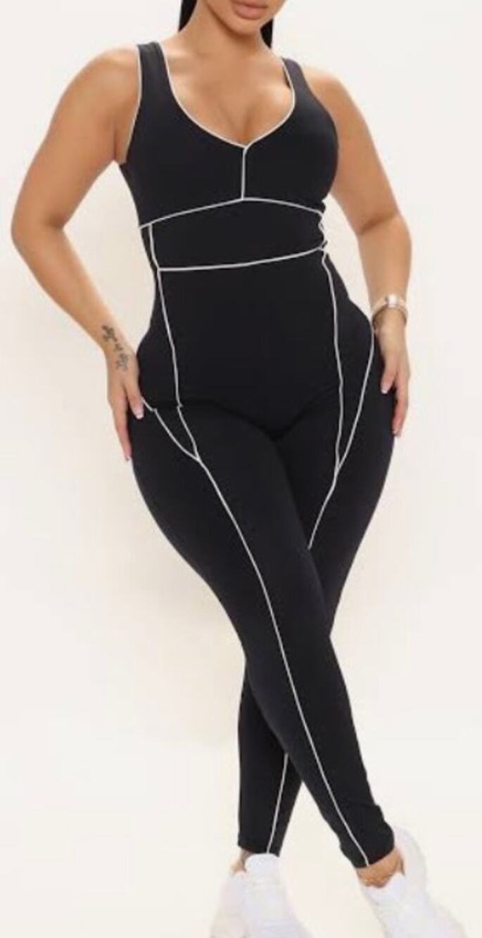 Large jumpsuit black, sleeveless activewear 1 piece La Kottee